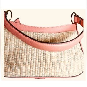 NWOT Nanette Lepore Coral Straw Shoulder Bag with Vegan Leather